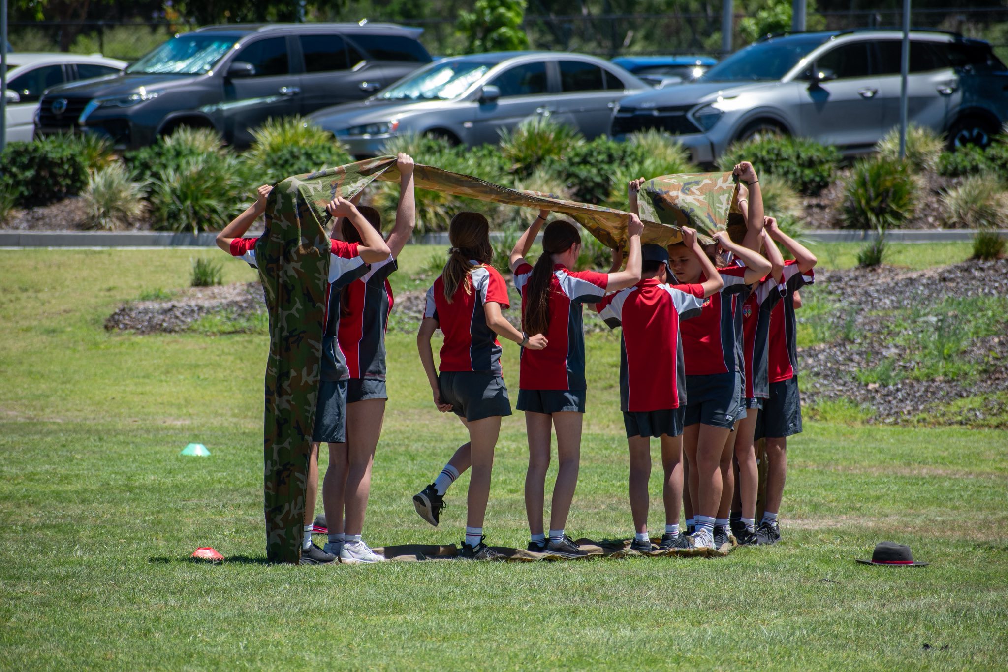 Students taking part in a character building activity.